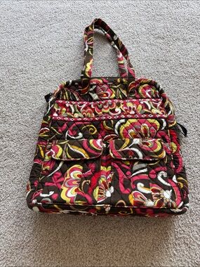 Vera Bradley Quilted Floral Tote in Brown, Pink & Yellow